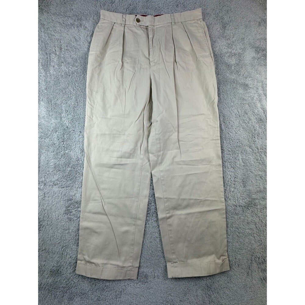 Tommy Hilfiger Men's 36x32 (35x30) Khaki Straight Leg Lined Flat Front Casual